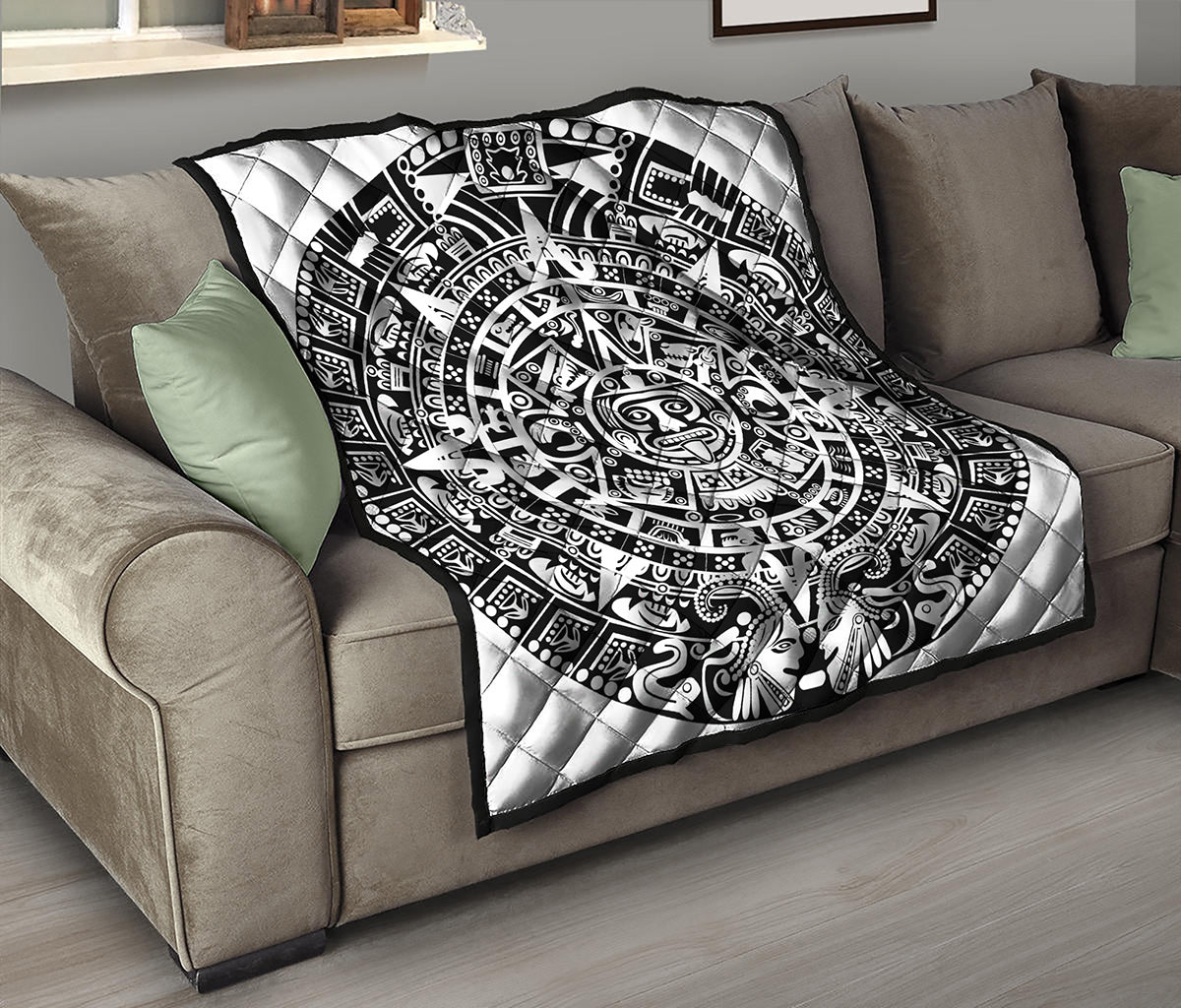 White And Black Maya Calendar Print Quilt