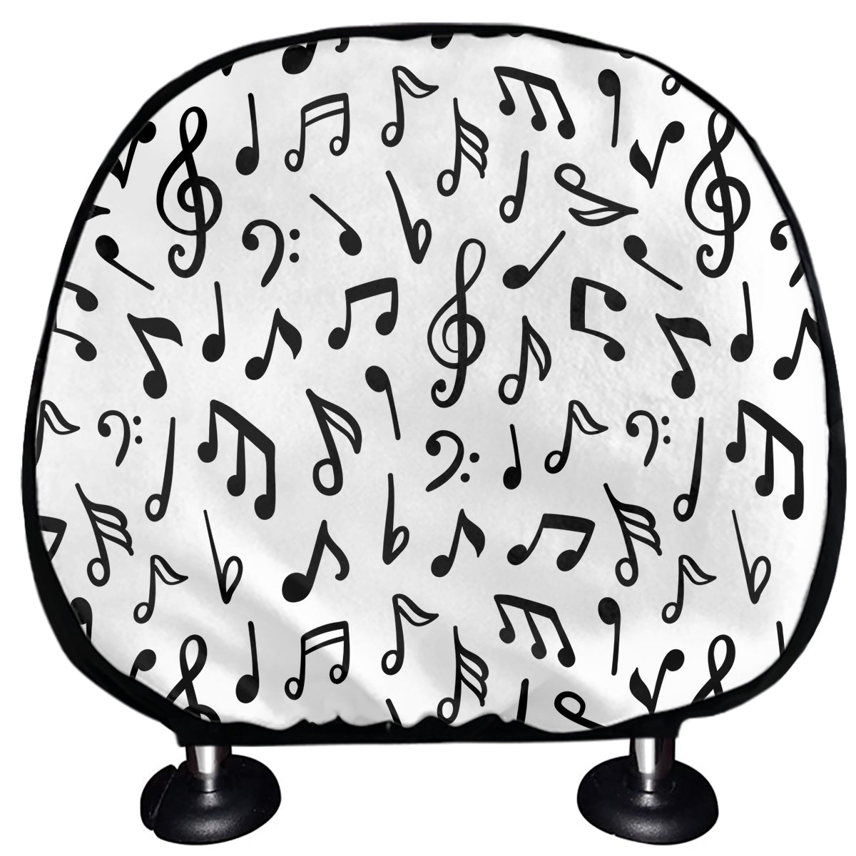 White And Black Music Note Pattern Print Car Headrest Covers