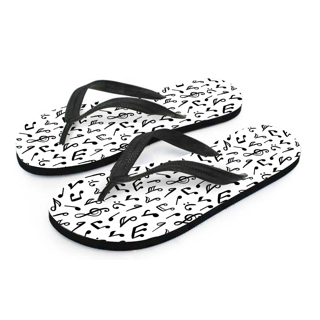 White And Black Music Note Pattern Print Flip Flops