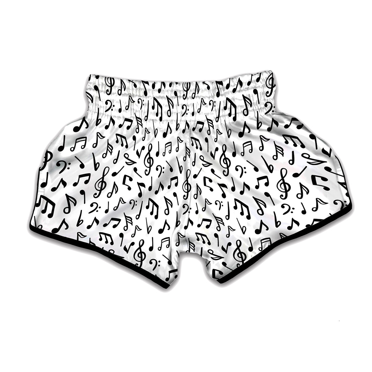White And Black Music Note Pattern Print Muay Thai Boxing Shorts