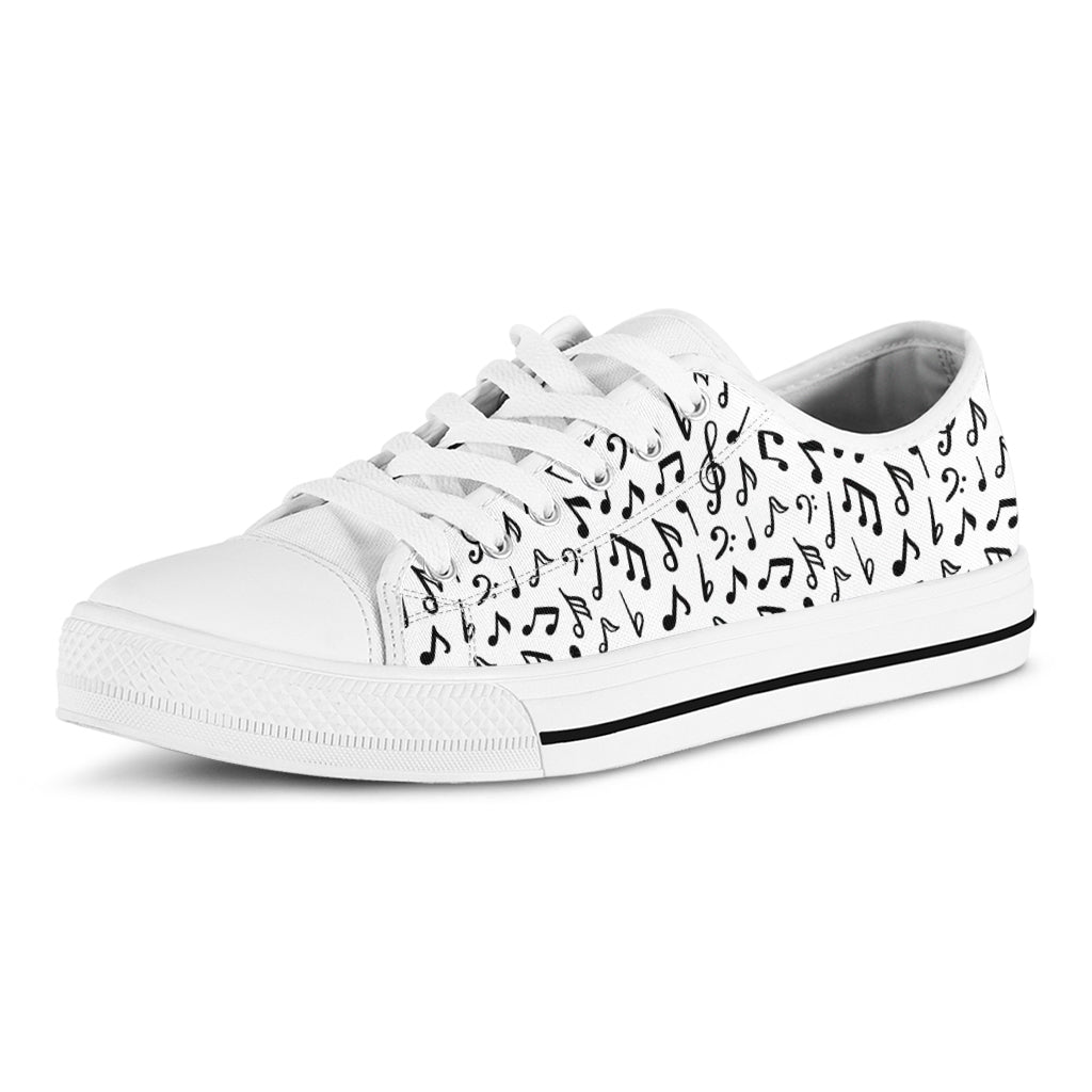 White And Black Music Note Pattern Print White Low Top Shoes