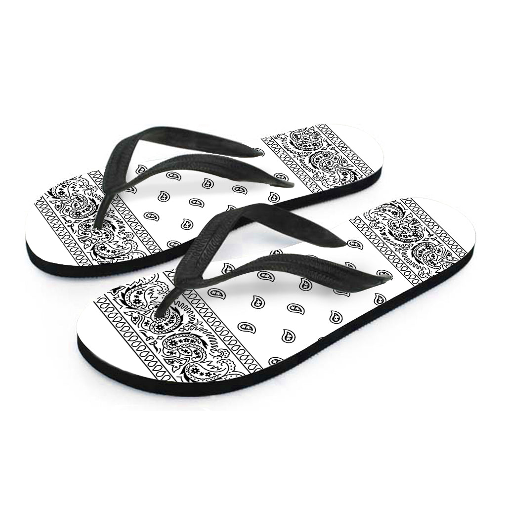White And Black Paisley Bandana Print Flip Flops