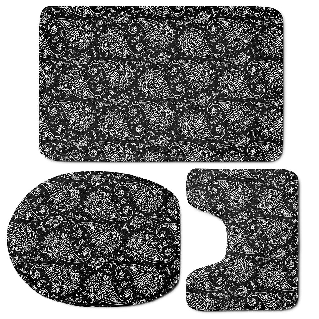 White And Black Paisley Pattern Print 3 Piece Bath Mat Set