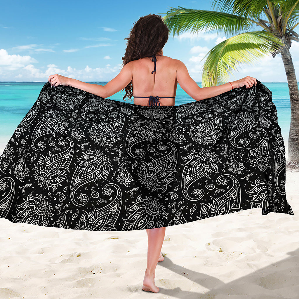 White And Black Paisley Pattern Print Beach Sarong Wrap