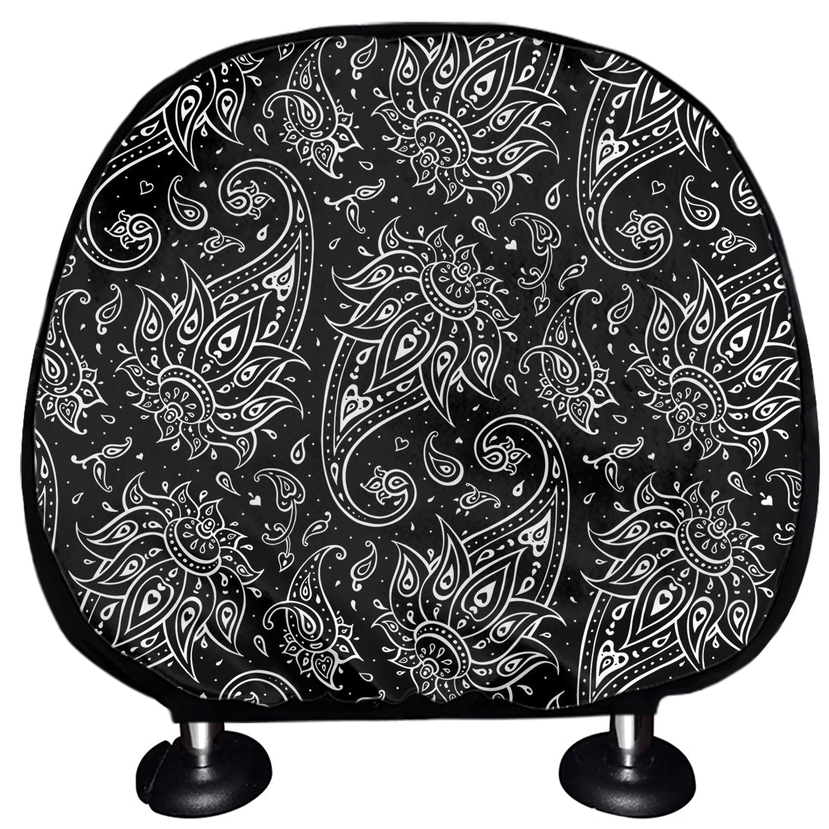 White And Black Paisley Pattern Print Car Headrest Covers