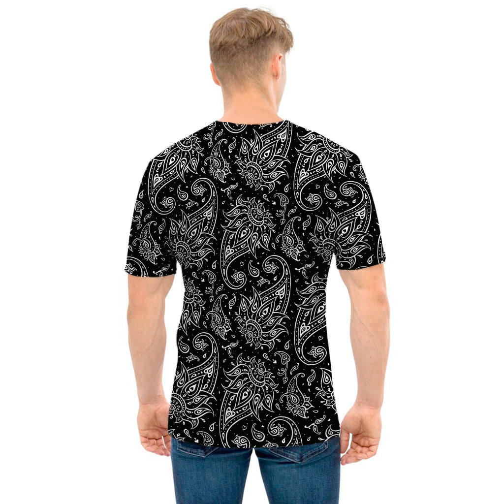 White And Black Paisley Pattern Print Men's T-Shirt