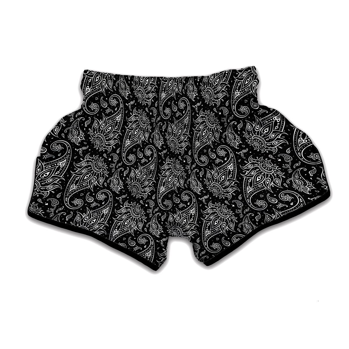 White And Black Paisley Pattern Print Muay Thai Boxing Shorts