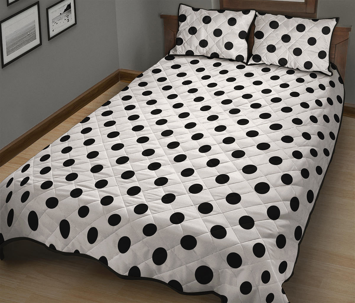 White And Black Polka Dot Pattern Print Quilt Bed Set