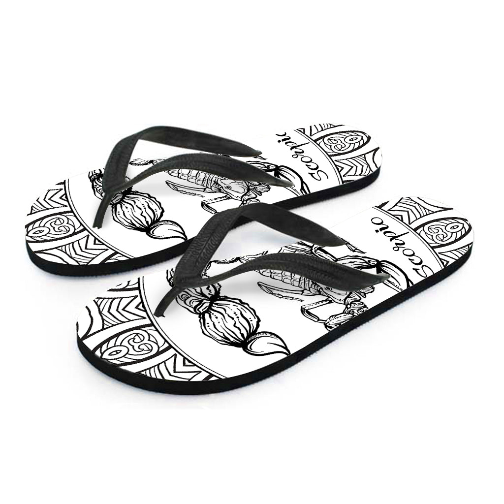 White And Black Scorpio Sign Print Flip Flops