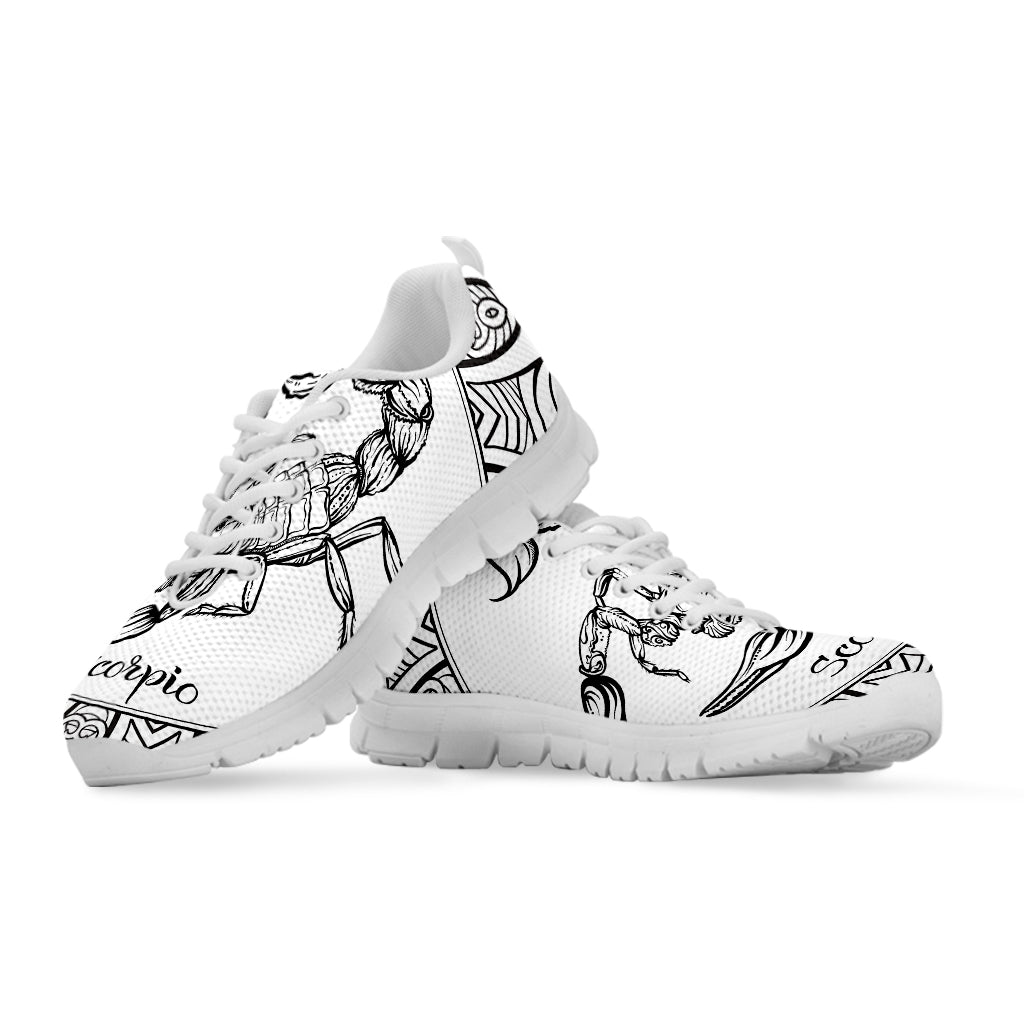 White And Black Scorpio Sign Print White Sneakers