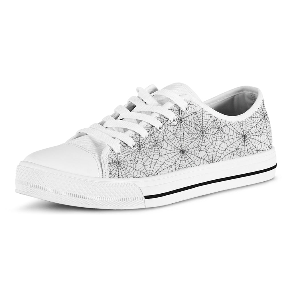 White And Black Spider Web Pattern Print White Low Top Shoes