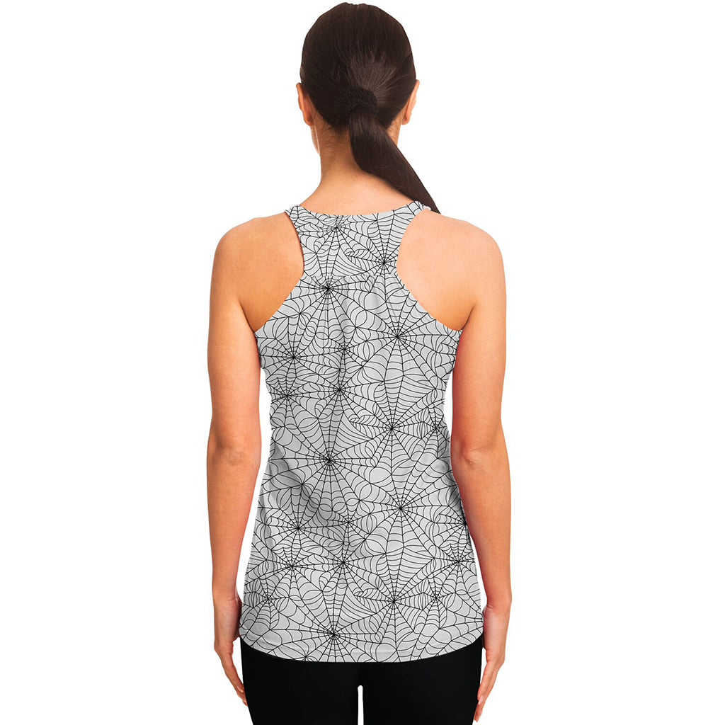 White And Black Spider Web Pattern Print Women's Racerback Tank Top