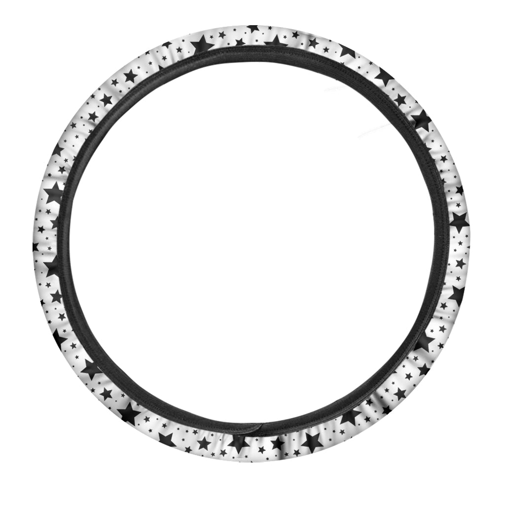 White And Black Star Pattern Print Car Steering Wheel Cover