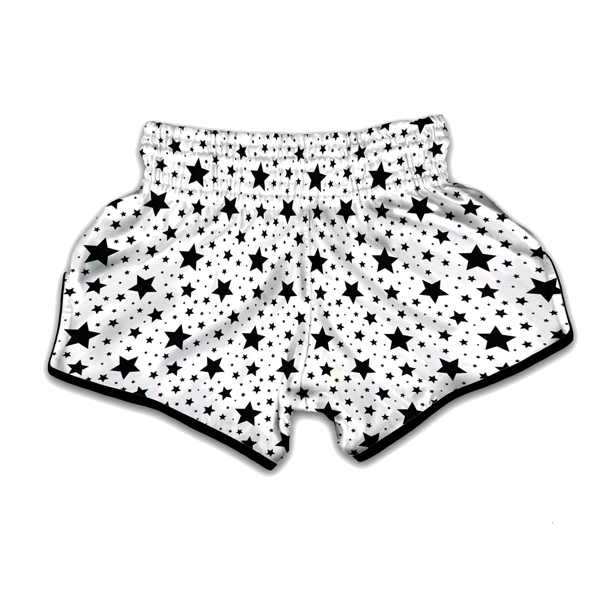 White And Black Star Pattern Print Muay Thai Boxing Shorts