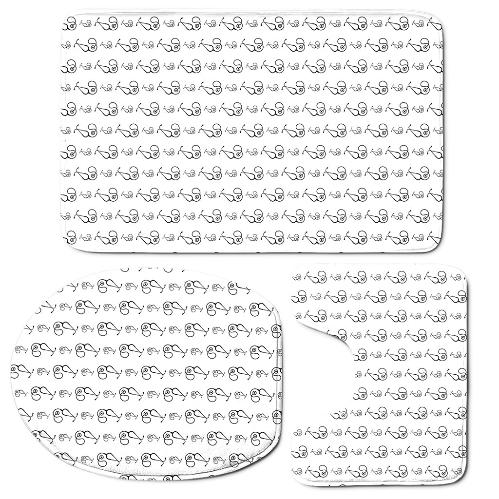 White And Black Stethoscope Print 3 Piece Bath Mat Set