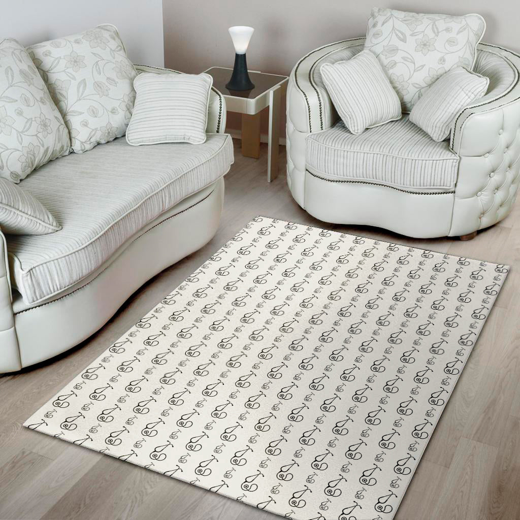 White And Black Stethoscope Print Area Rug