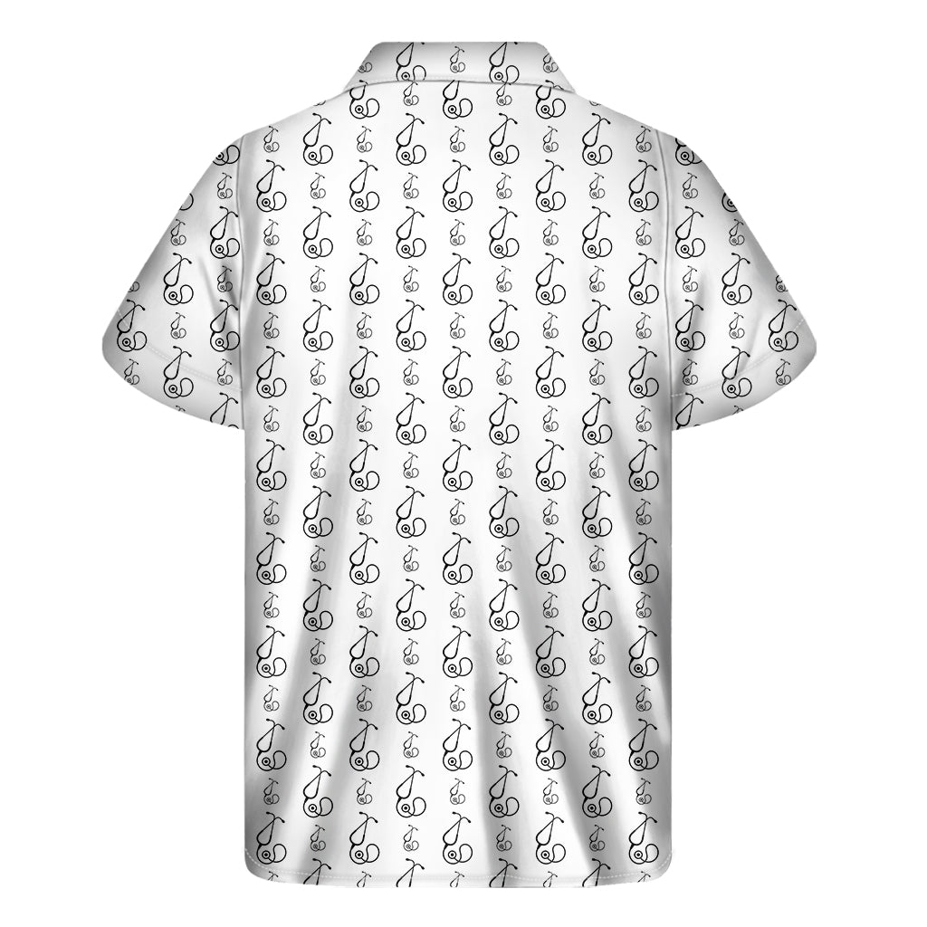White And Black Stethoscope Print Men's Short Sleeve Shirt