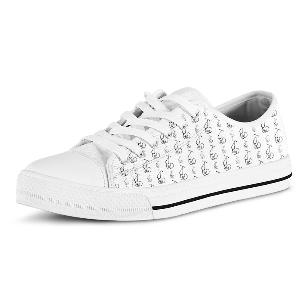 White And Black Stethoscope Print White Low Top Shoes