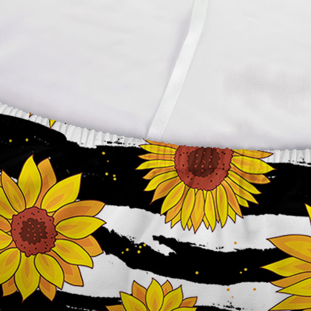 White And Black Stripe Sunflower Print Sofa Cover