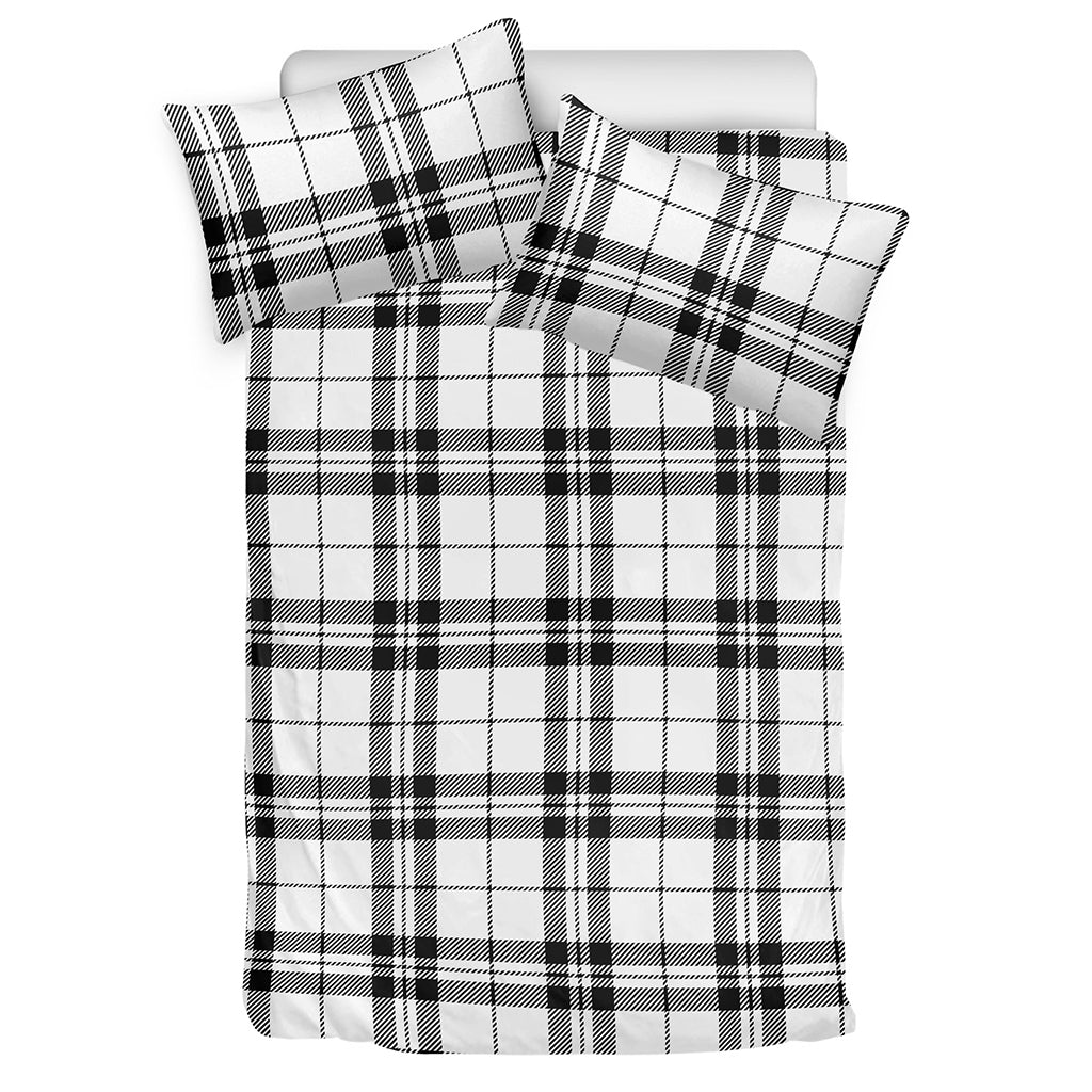 White And Black Tartan Pattern Print Duvet Cover Bedding Set