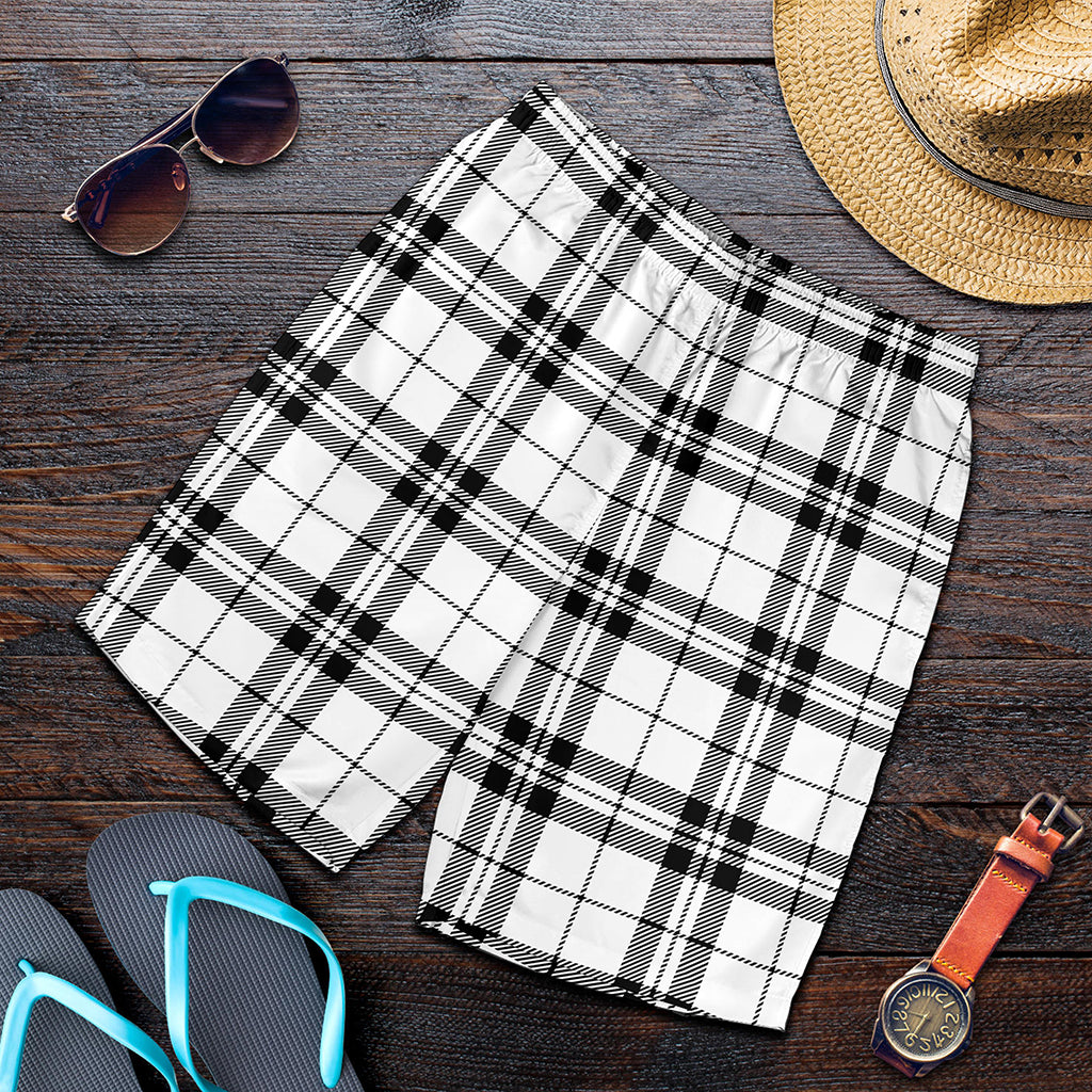 White And Black Tartan Pattern Print Men's Shorts