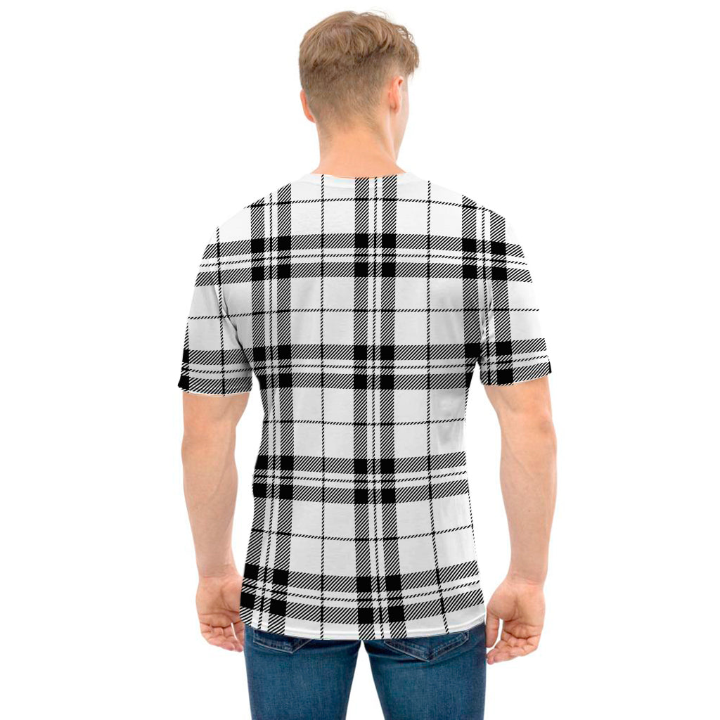White And Black Tartan Pattern Print Men's T-Shirt