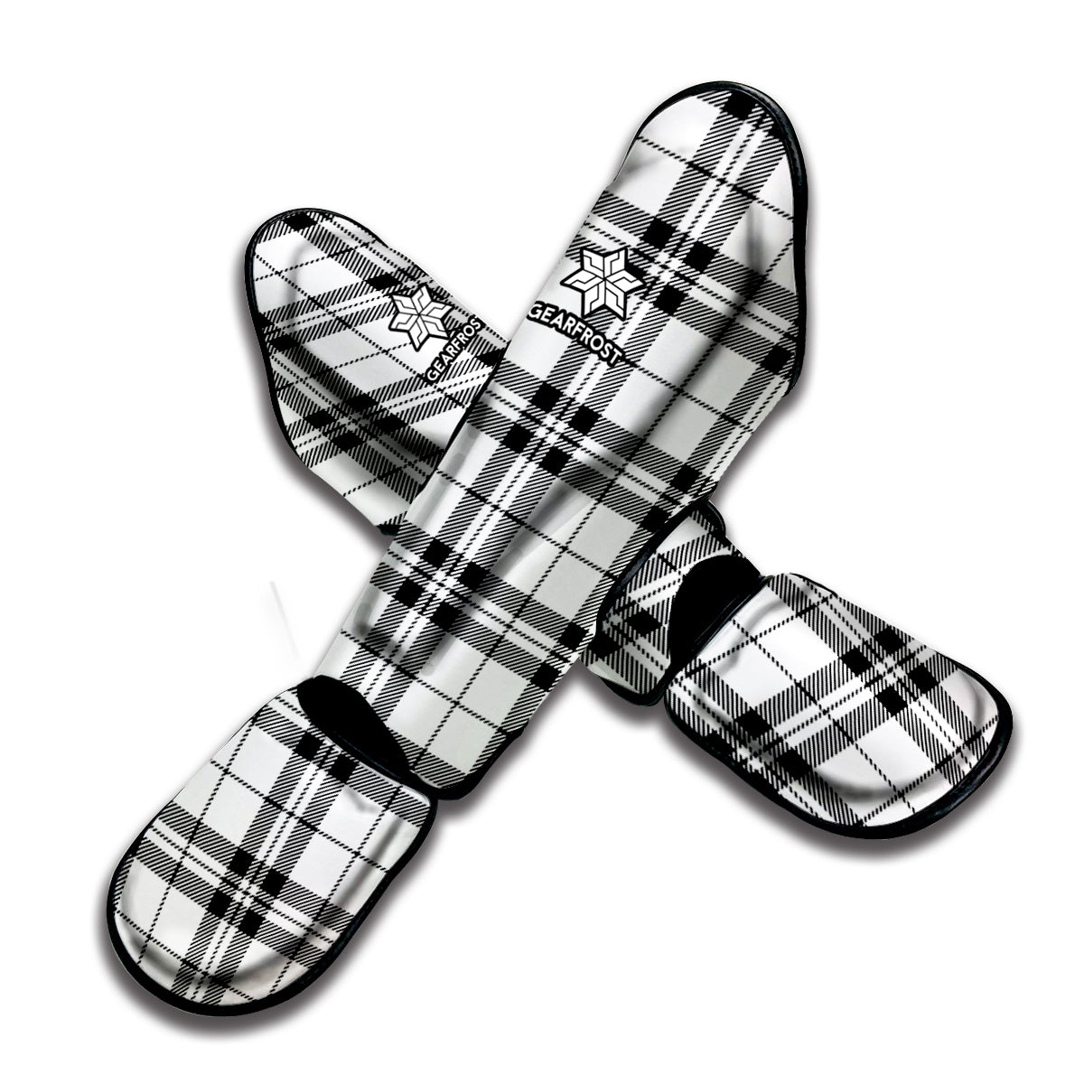 White And Black Tartan Pattern Print Muay Thai Shin Guard