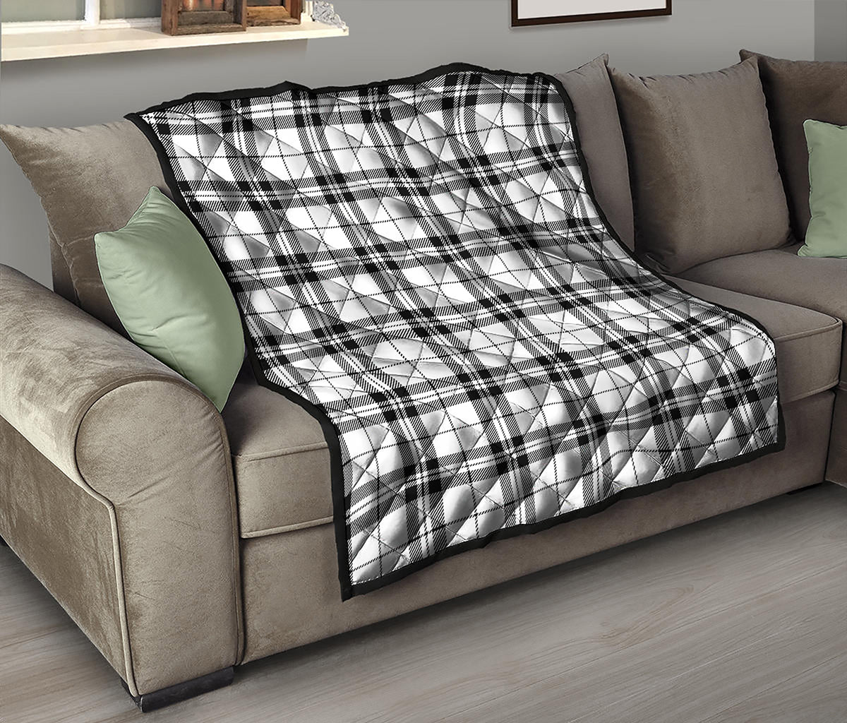 White And Black Tartan Pattern Print Quilt