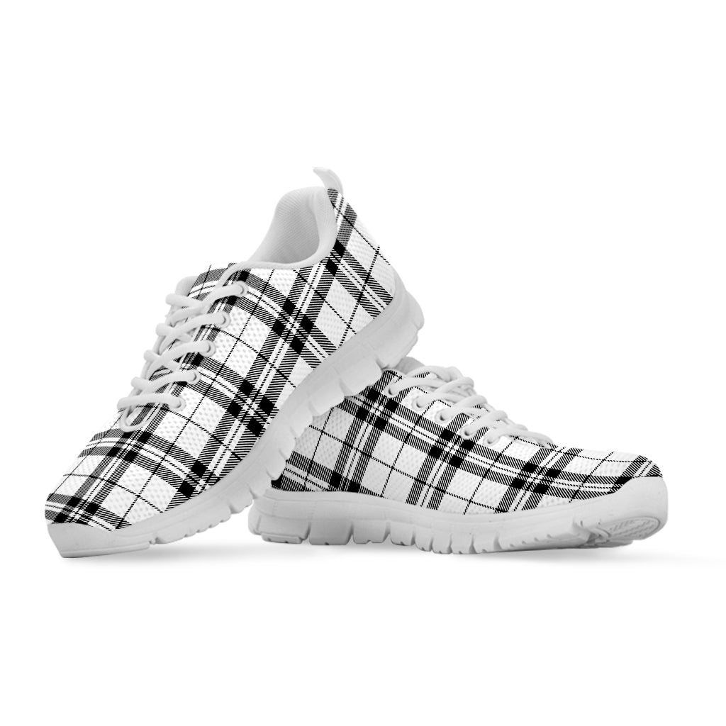 White And Black Tartan Pattern Print White Sneakers