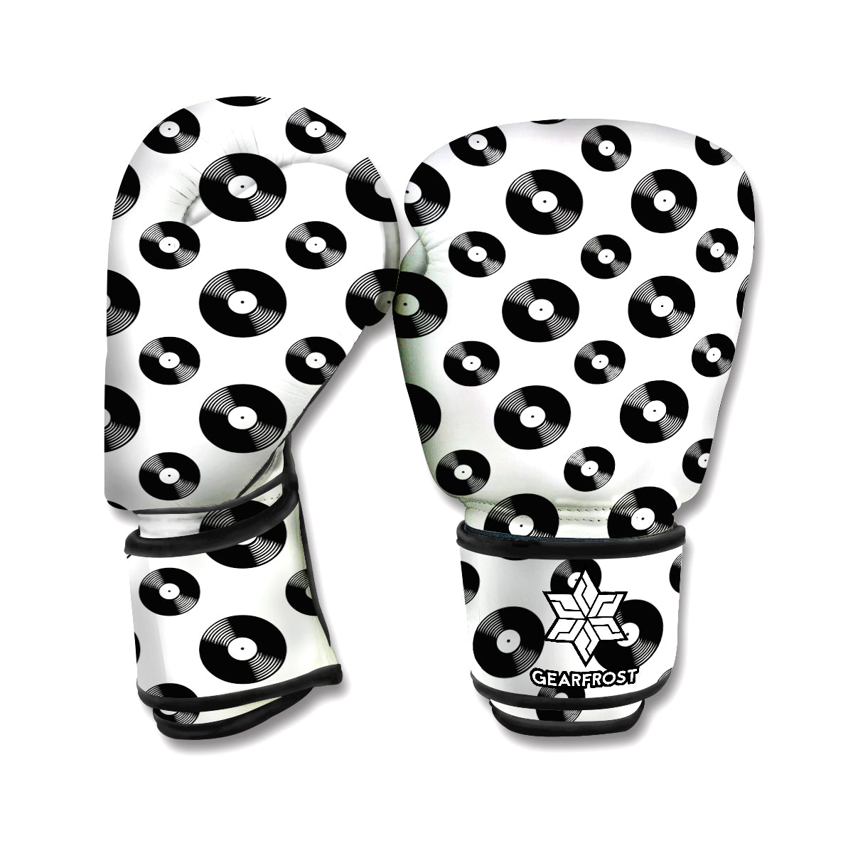 White And Black Vinyl Pattern Print Boxing Gloves