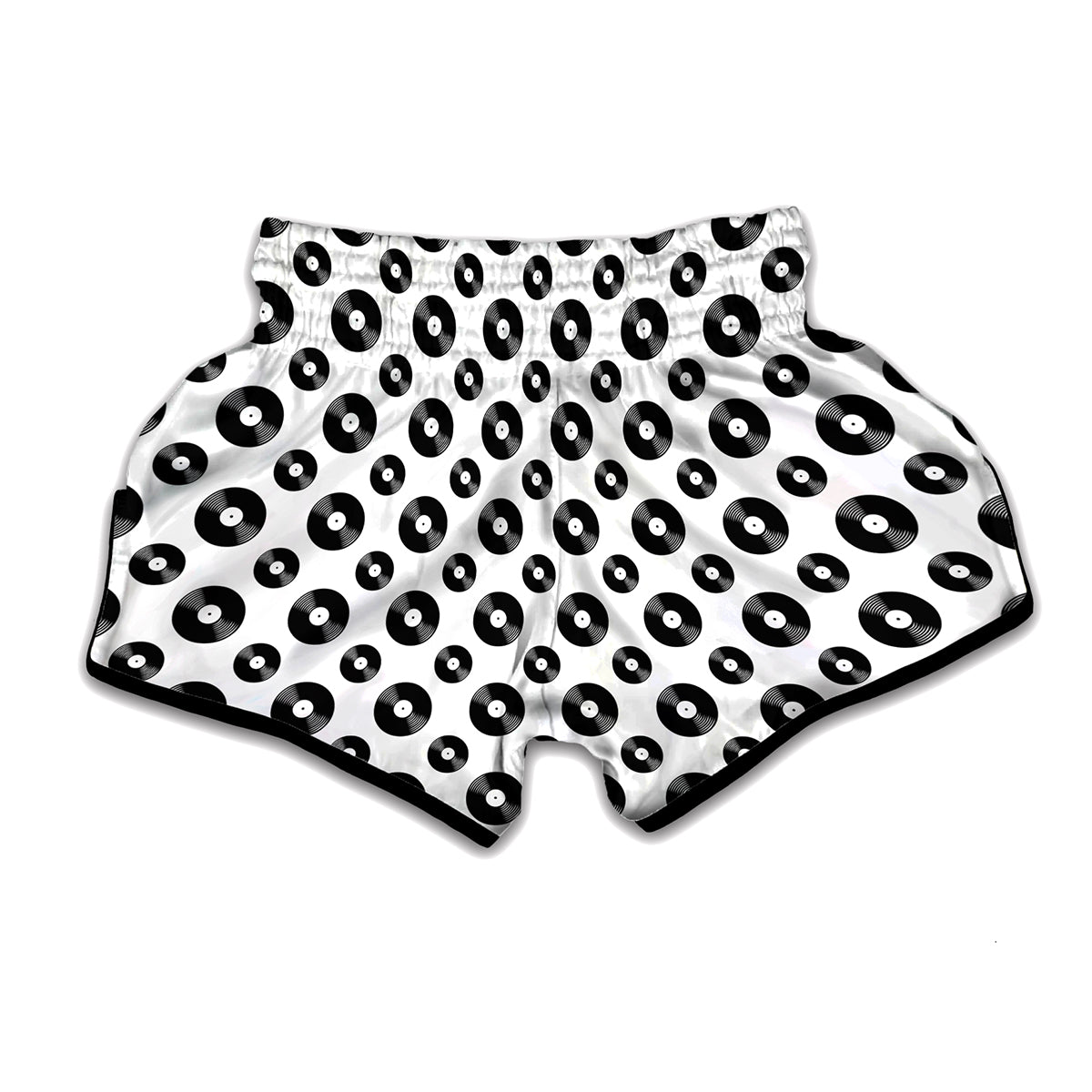 White And Black Vinyl Pattern Print Muay Thai Boxing Shorts
