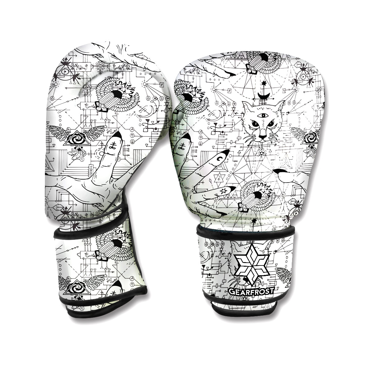 White And Black Wicca Magical Print Boxing Gloves