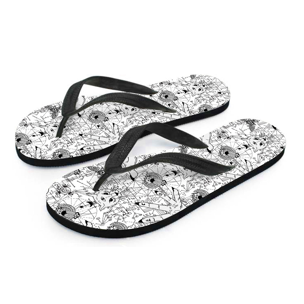 White And Black Wicca Magical Print Flip Flops