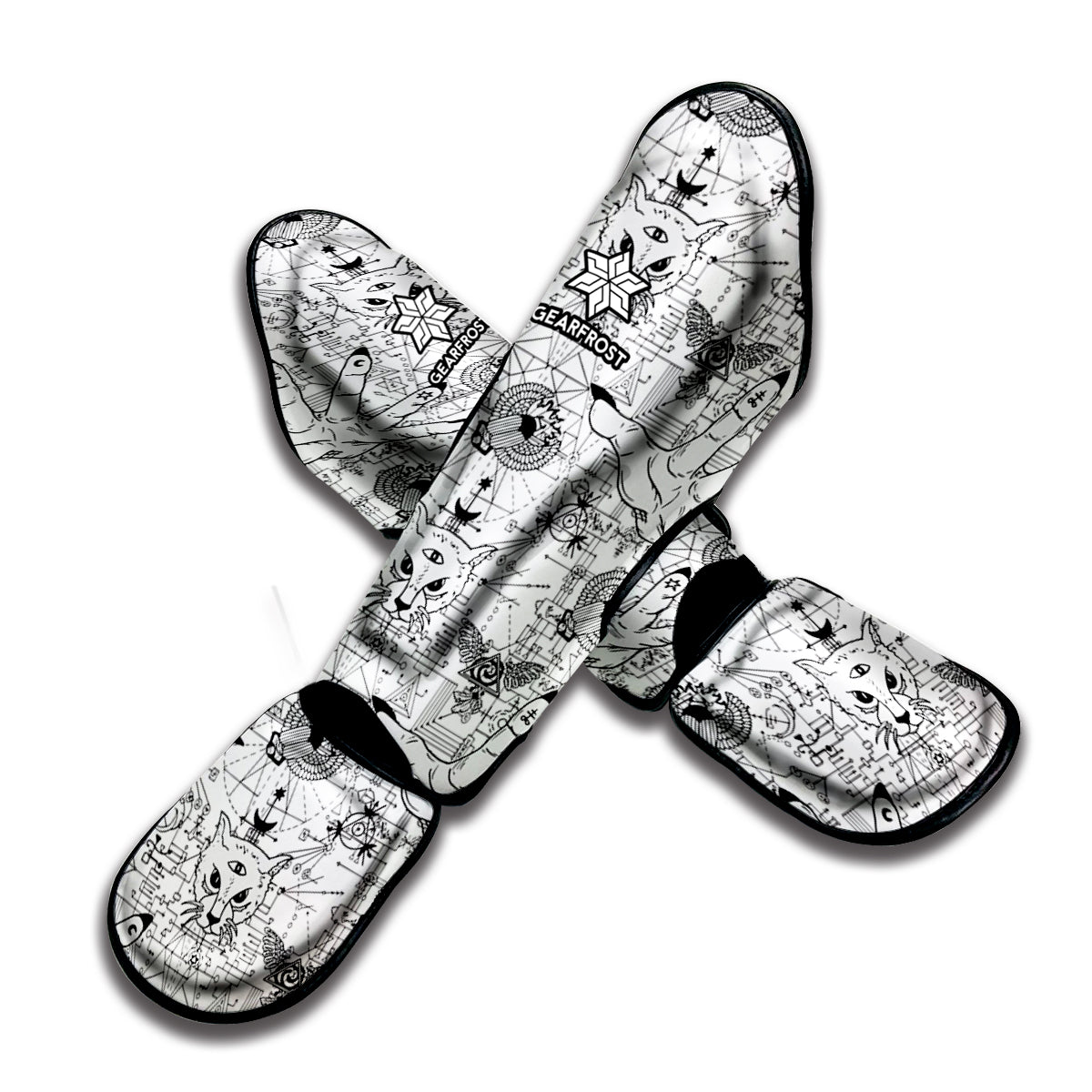 White And Black Wicca Magical Print Muay Thai Shin Guard