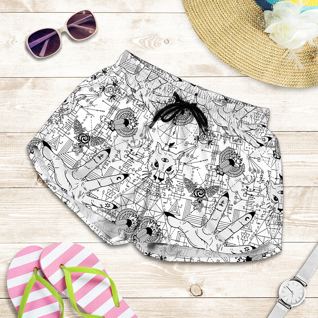 White And Black Wicca Magical Print Women's Shorts
