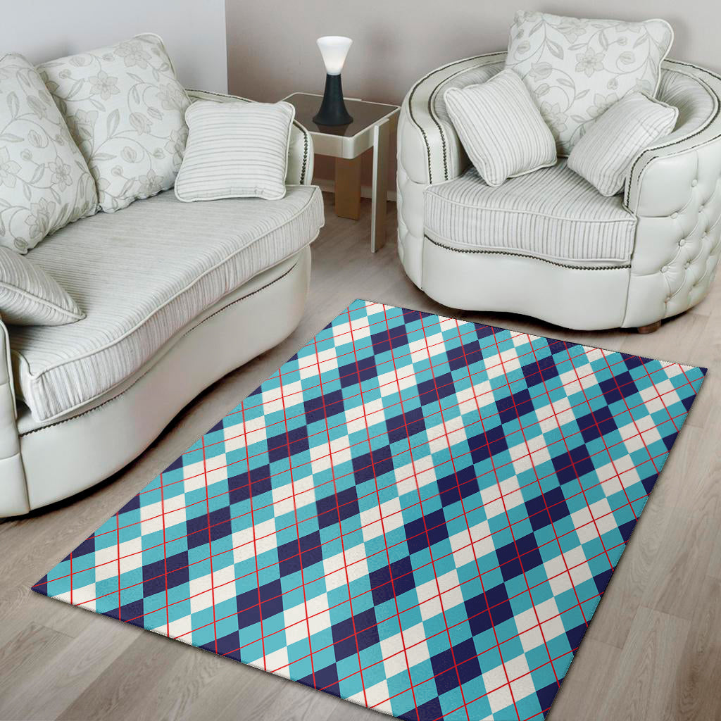 White And Blue Argyle Pattern Print Area Rug