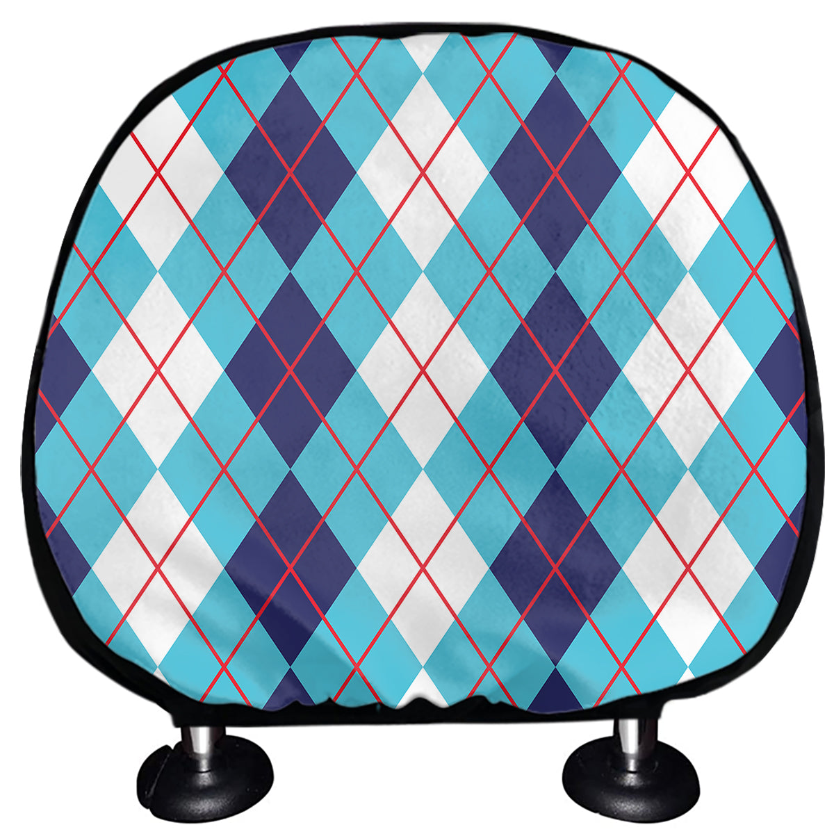 White And Blue Argyle Pattern Print Car Headrest Covers