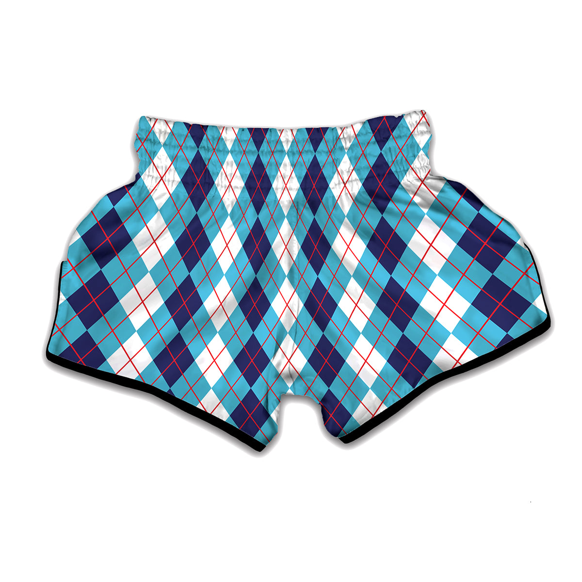 White And Blue Argyle Pattern Print Muay Thai Boxing Shorts