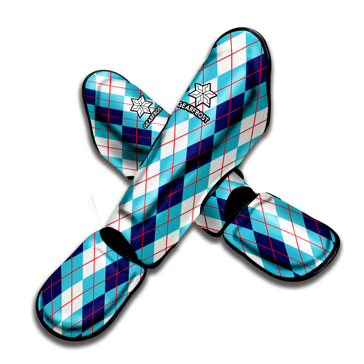 White And Blue Argyle Pattern Print Muay Thai Shin Guard
