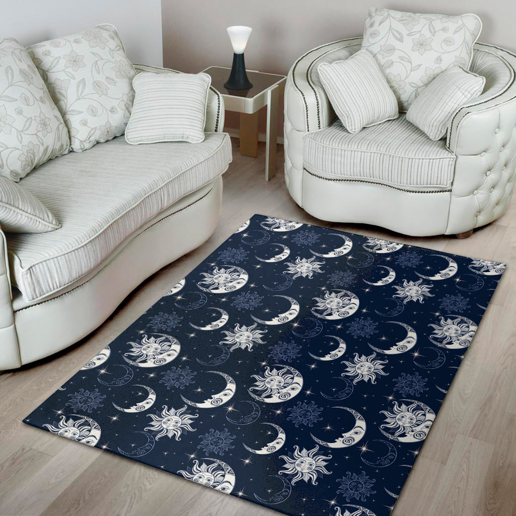 White And Blue Celestial Pattern Print Area Rug
