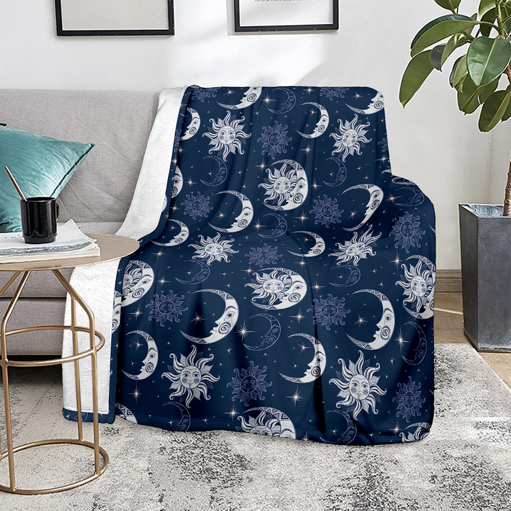 White And Blue Celestial Pattern Print Blanket