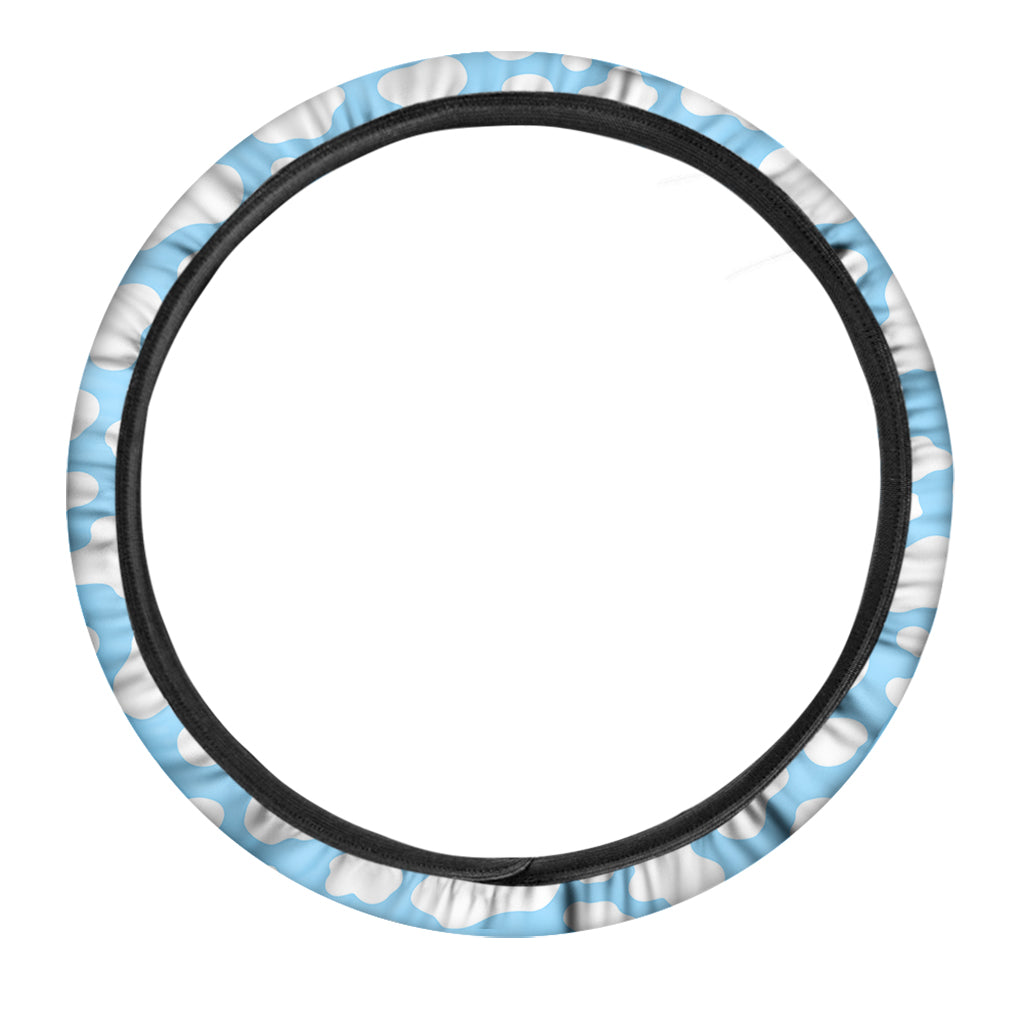 White And Blue Cow Print Car Steering Wheel Cover