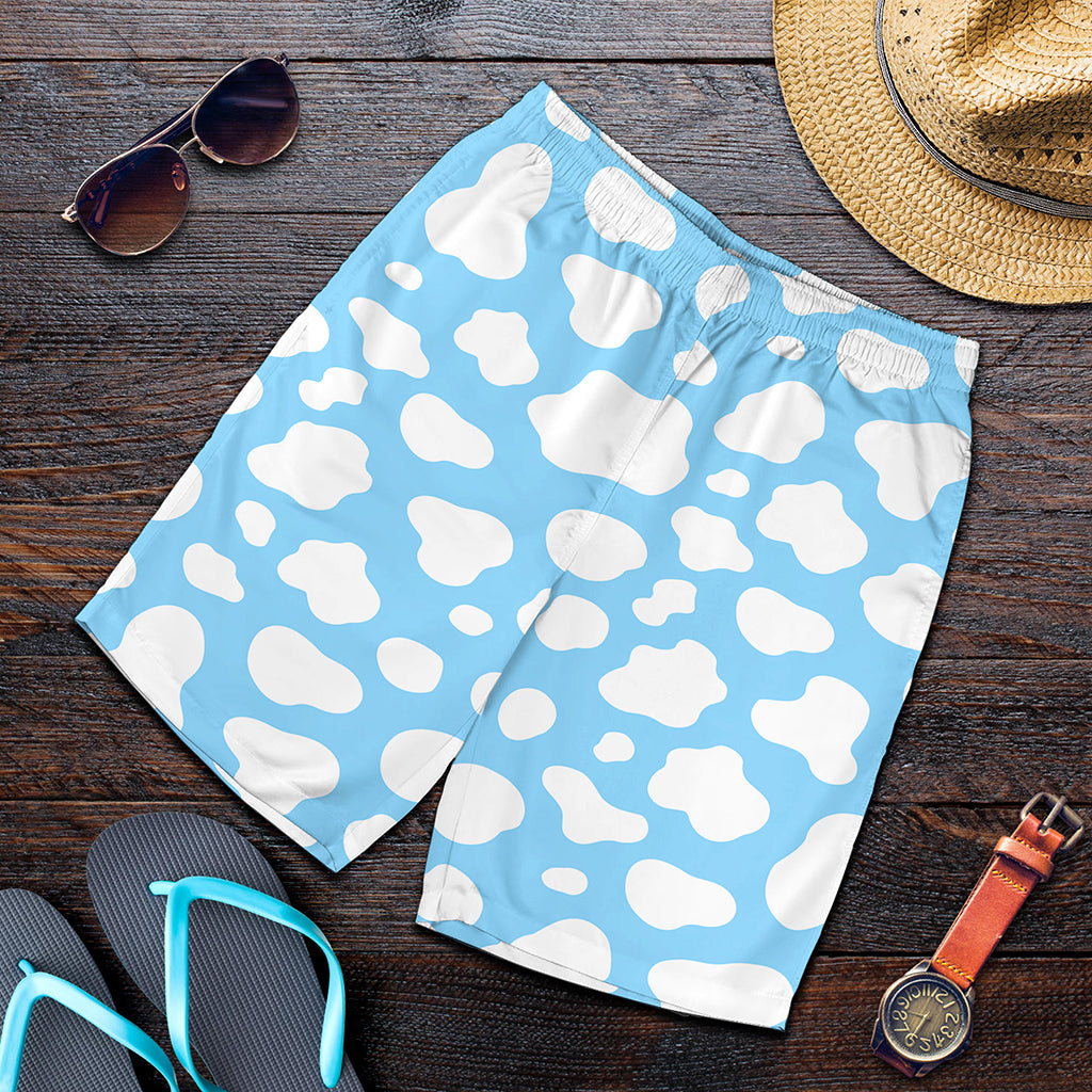 White And Blue Cow Print Men's Shorts