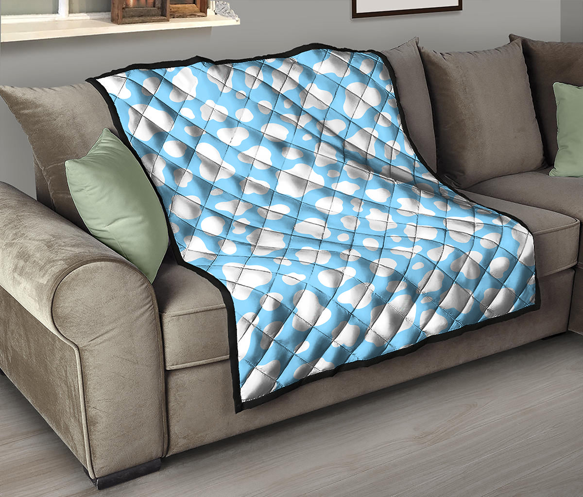 White And Blue Cow Print Quilt