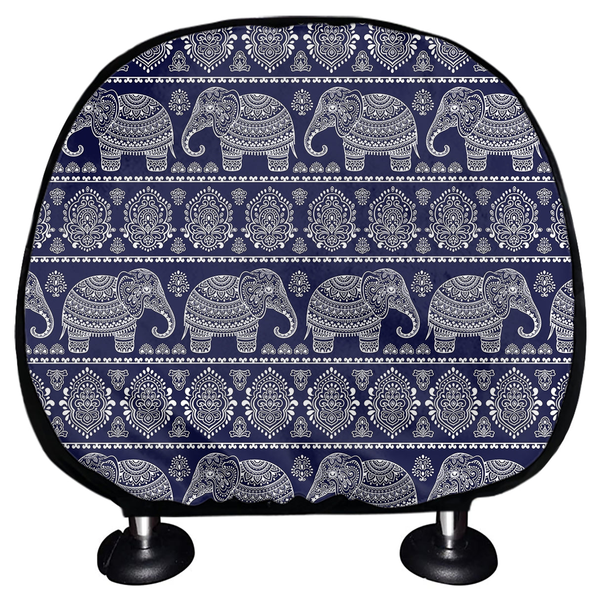 White And Blue Indian Elephant Print Car Headrest Covers