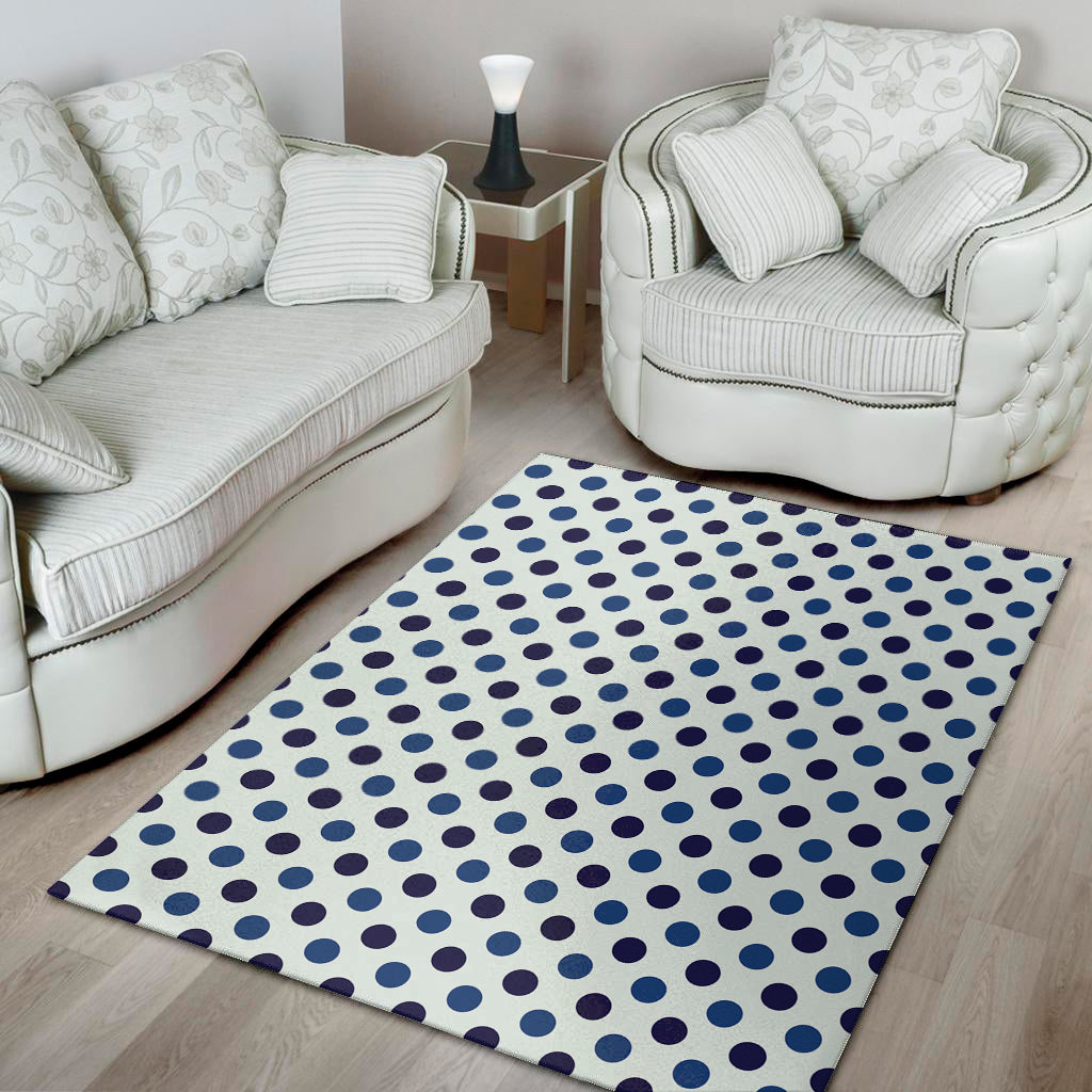 White And Blue Polka Dot Pattern Print Area Rug