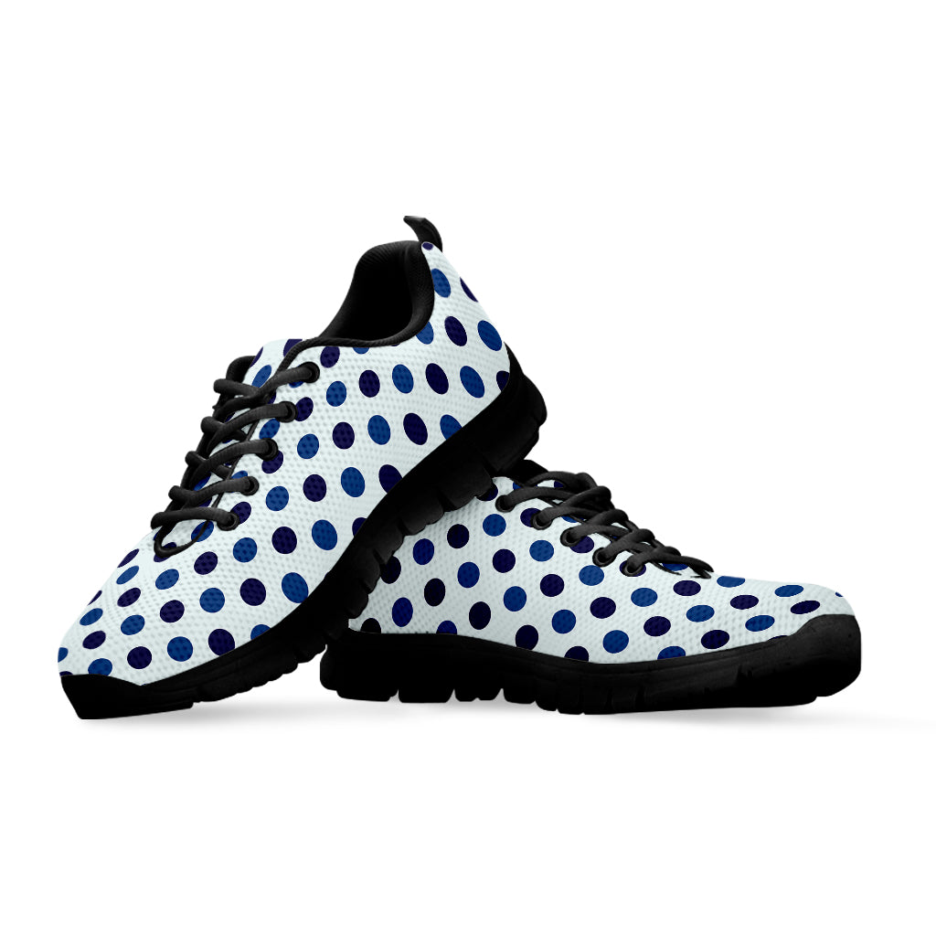 White And Blue Polka Dot Pattern Print Black Sneakers