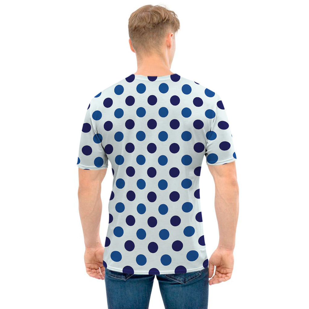 White And Blue Polka Dot Pattern Print Men's T-Shirt