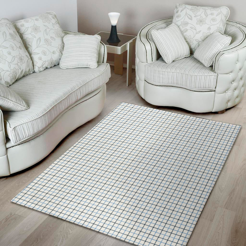 White And Blue Tattersall Pattern Print Area Rug