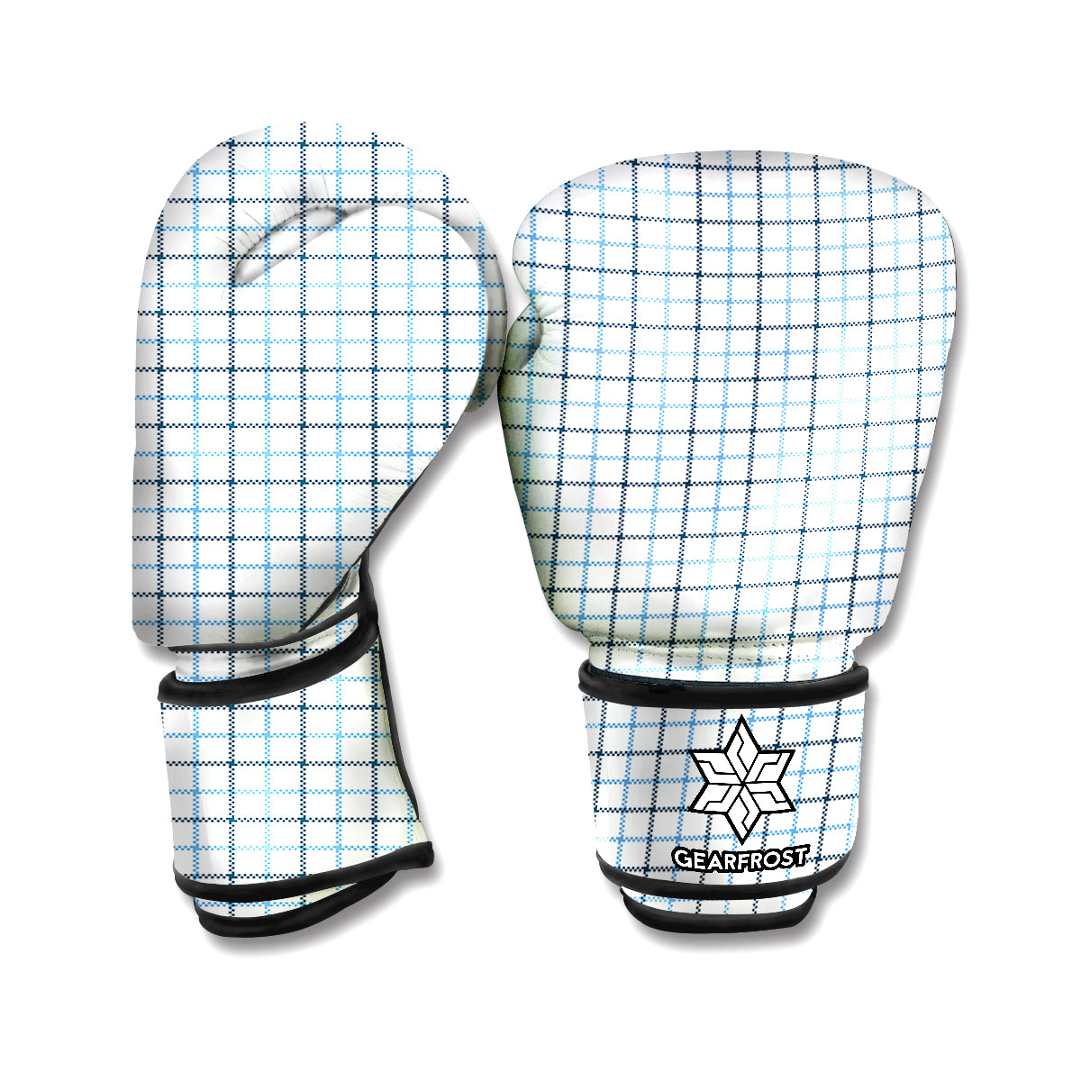 White And Blue Tattersall Pattern Print Boxing Gloves